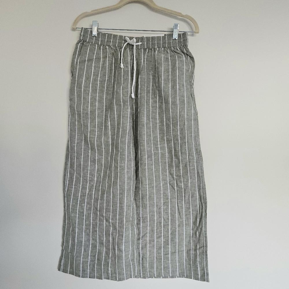 NWT BeachLunchLounge Wide Leg Pants Linen Blend Green Striped Small S Margot
